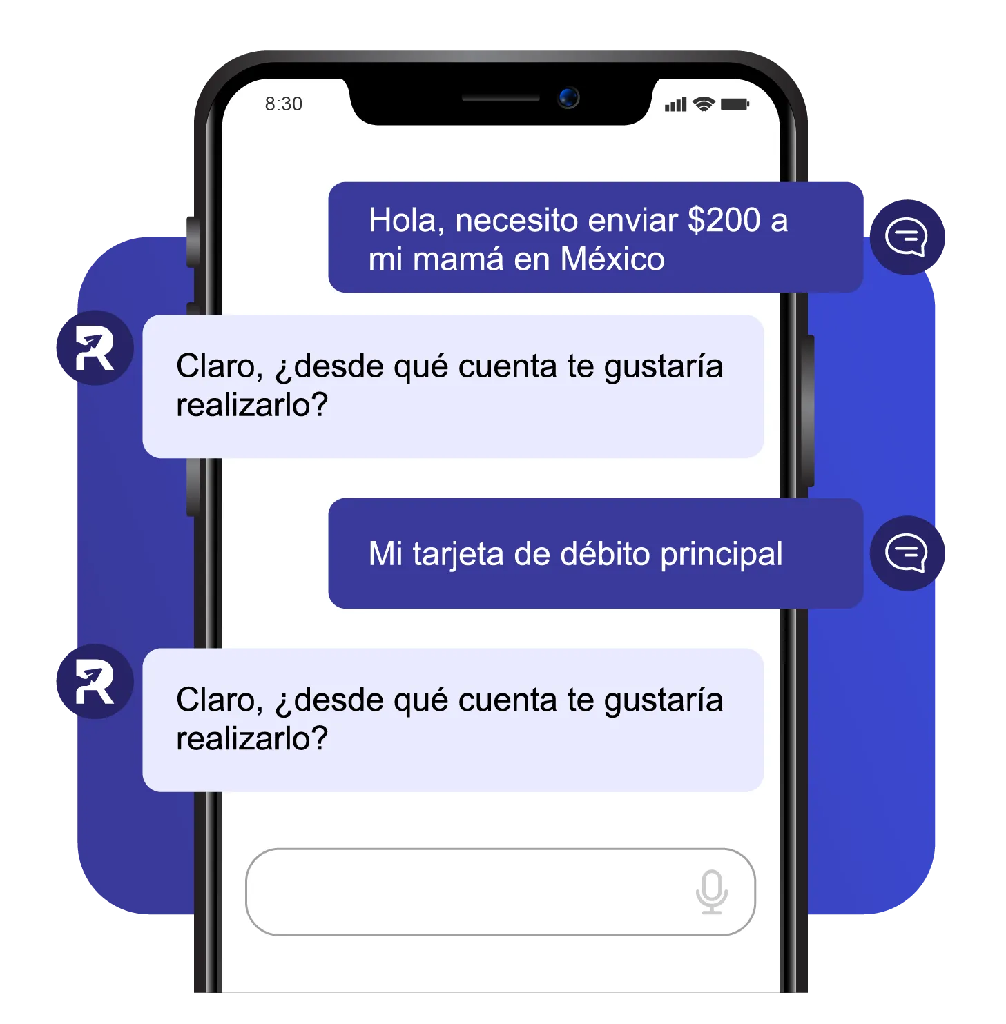 Pantalla de RemesasIA con la conversación para enviar una remesa